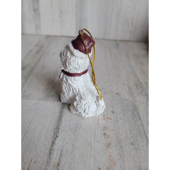 Santa Claus White puppy dog rustic unique ornament Xmas - Picture 3 of 6